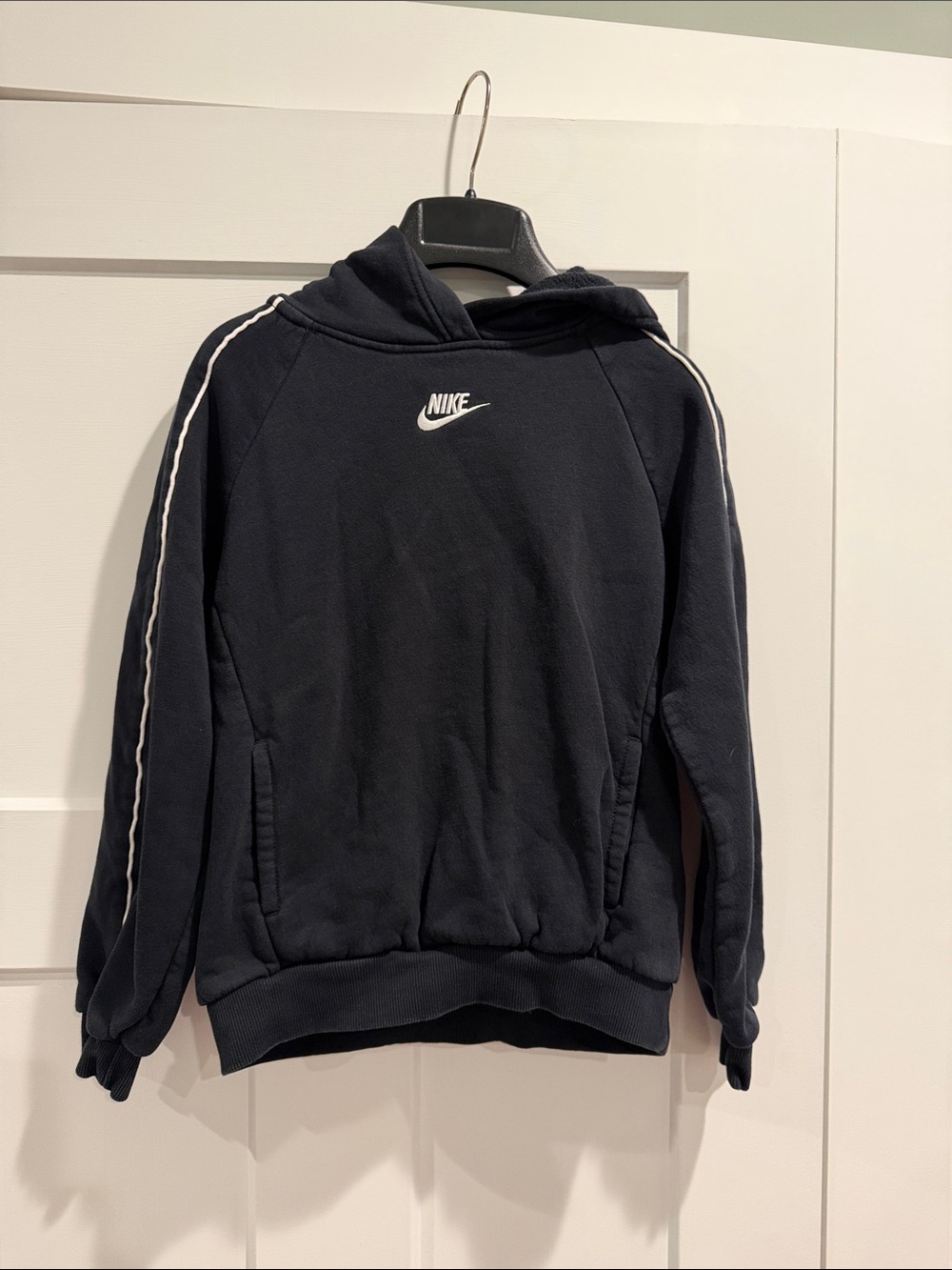 Nike Black Hoodie with White Stripe Detail - Kids
